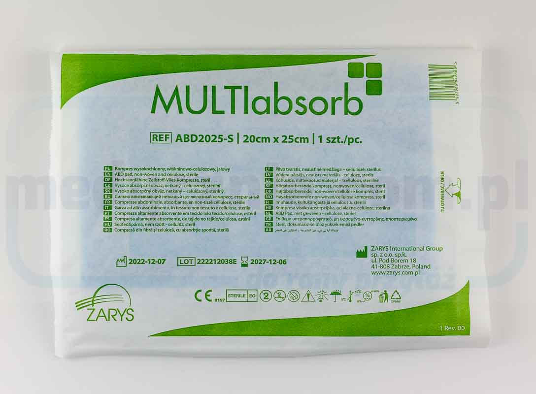 MULTIabsorb S 10cm x 20cm 1szt kompres wysokochłonny; włókninowo-celulozowy, jałowy