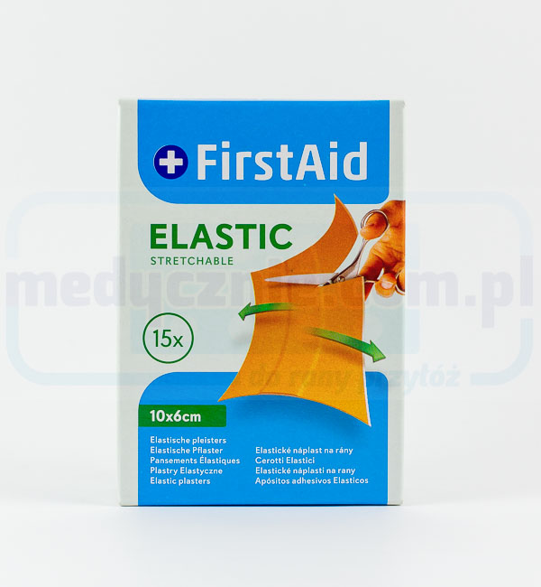 Plaster z opatrunkiem First Aid Elastic 10 x 6 cm a’15szt