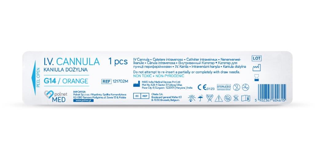 Venflon POLnet-FIX 2,1*45mm G14 pomarańczowy