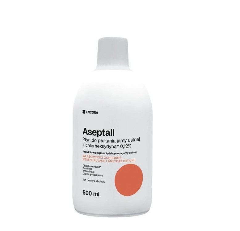 Aseptall płyn 500ml do płukania jamy ustnej z chlorheksydyną 0,12%