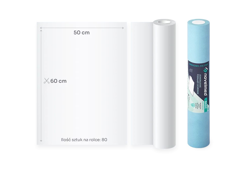 Podkład podfoliowany NOVELMED 2x bibuła 1x folia 60cm x 50m niebieski