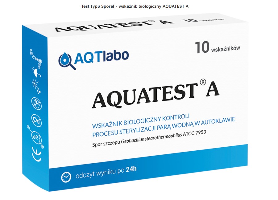 Test - Aquatest A 10szt (test typu Sporal) biologiczny wskaźnik procesu sterylizacji parą wodną w autoklawie - obrazek 2
