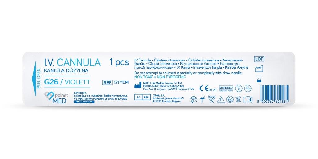 Venflon POLnet-FIX 0,62*19mm G26 fioletowy