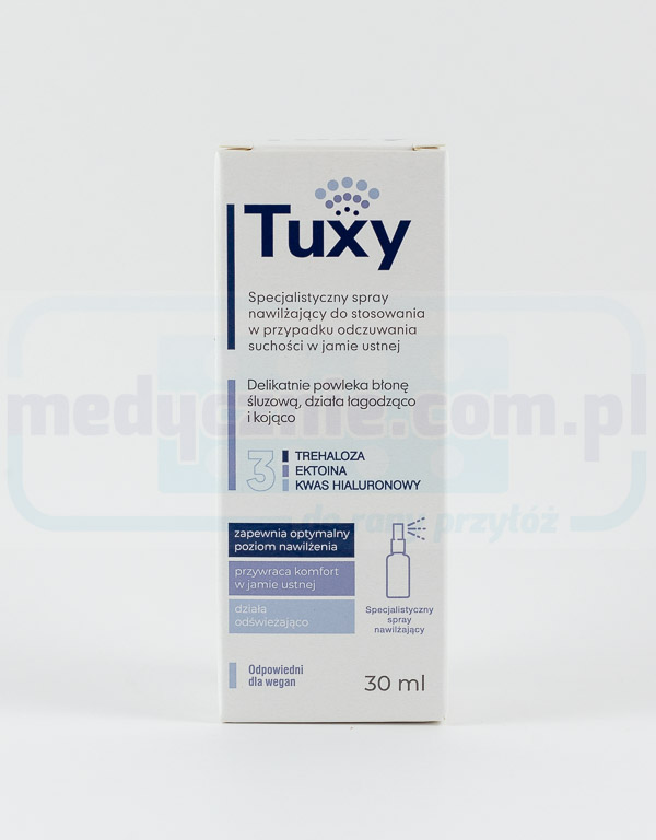 Tuxy 30ml płyn preparat do stosowania w przypadku kserostomii, czyli odczuwania suchości w jamie ustnej