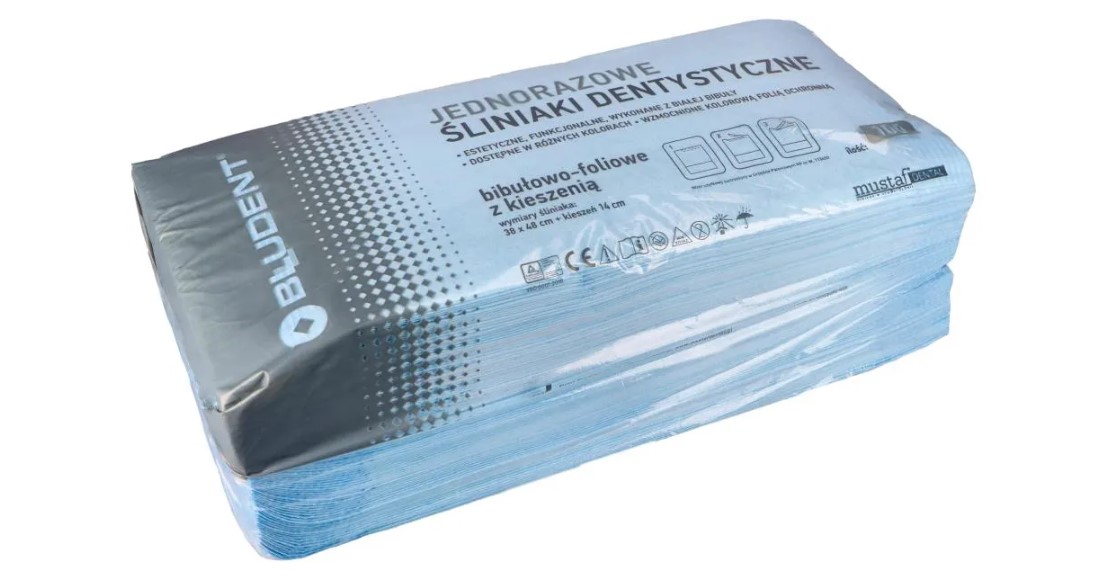 Śliniak dentystyczny z kieszenią 100szt niebieski Mustaf Dental - obrazek 2