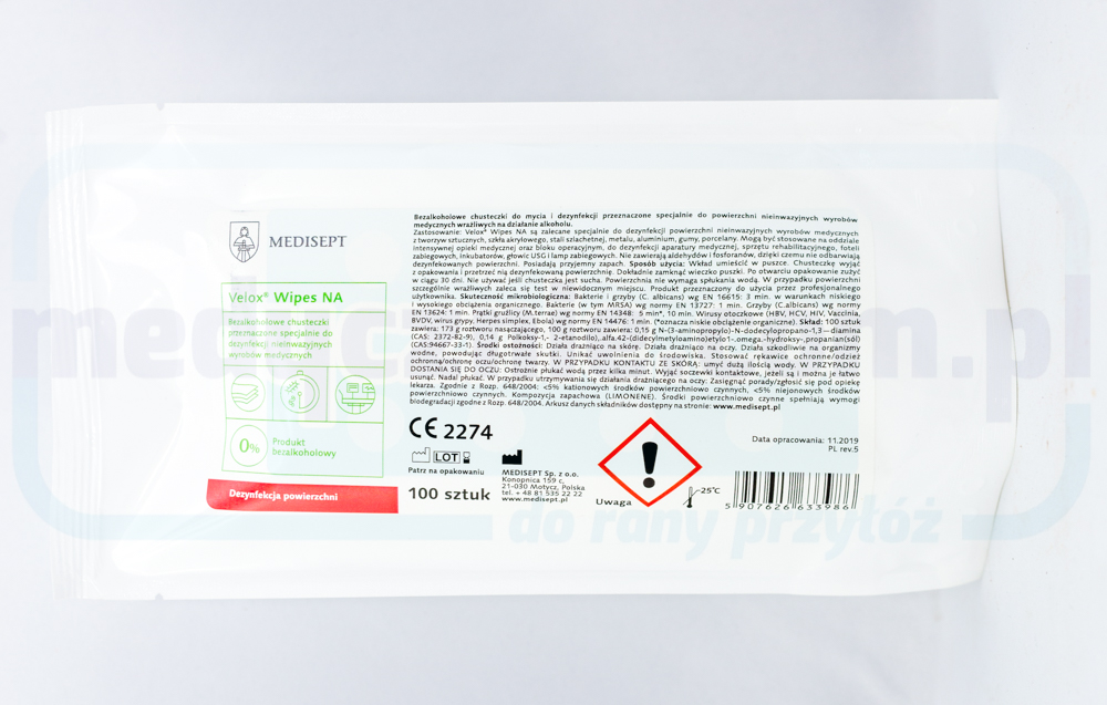 Velox wipes NA wkład chusteczki bezalkoholowe 100 szt