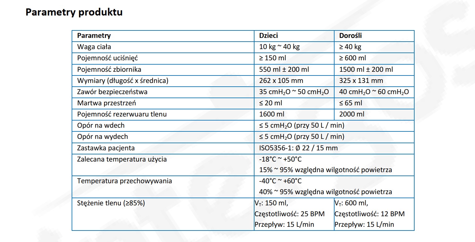 Zestaw do Ambu - resuscytator jednorazowy PCV dla dorosłych - obrazek 4