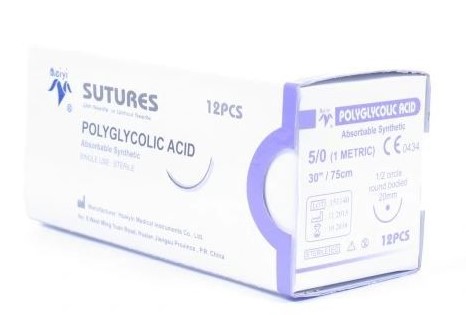 Nić chirurgiczna wchłanialna PGA 5/0 dł. 70cm, igła 12mm, 1/2koła, okrągła 1szt