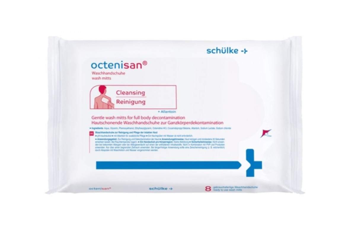 Octenisan wash mitts 8szt - rękawiczki do mycia i pielęgnacji nieuszkodzonej skóry bez użycia wody