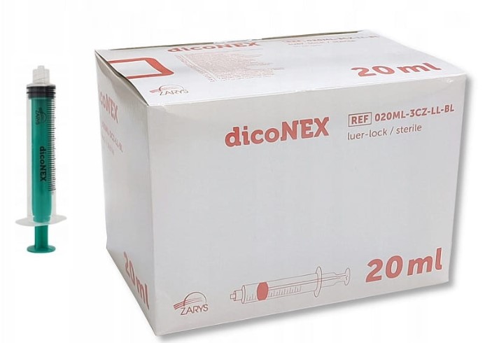 Strzykawka sterylna j.u. 20ml 3częściowa Luer-Lock 50szt