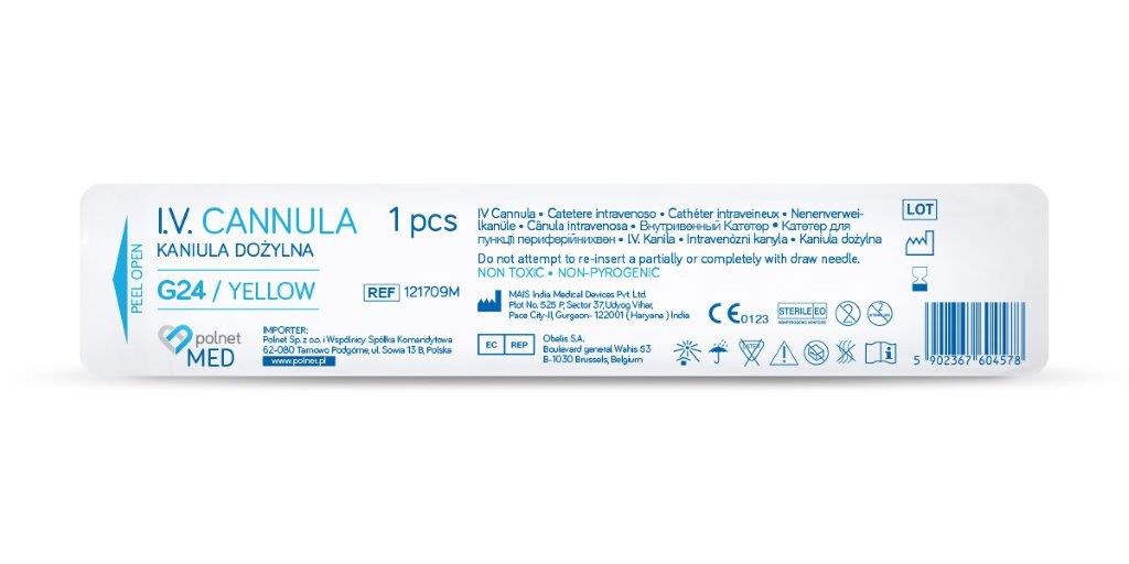 Venflon POLnet-FIX 0,7*19mm G24 żółty