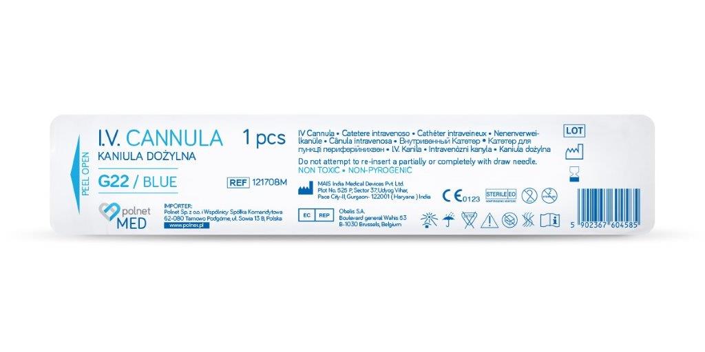 Venflon POLnet-FIX 0,9*25mm G22 niebieski