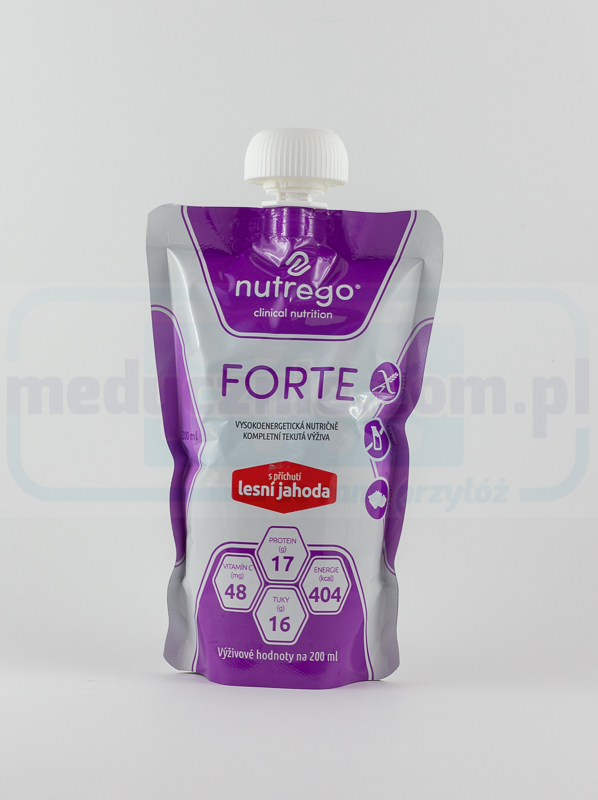 Nutrego Forte 12x200 ml Poziomkowy wysokokaloryczna, wysokobiałkowa dieta