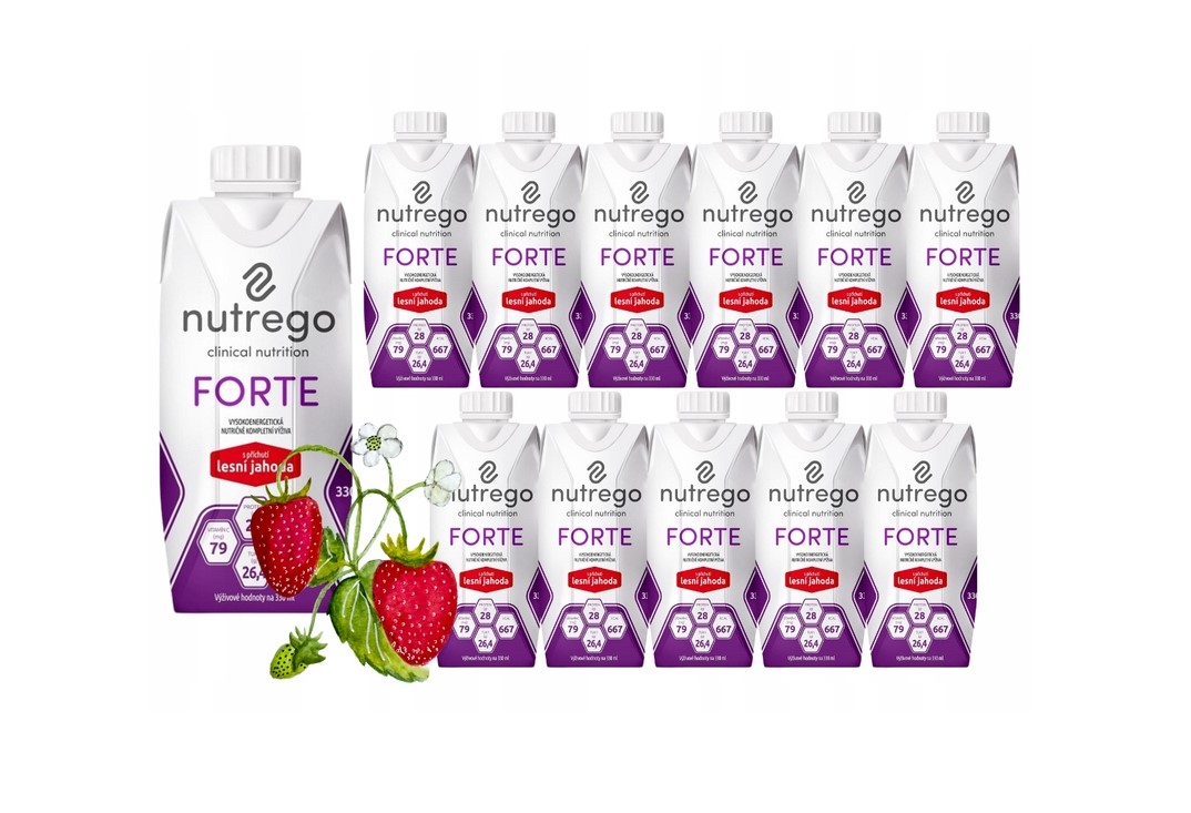Nutrego Forte 12x330 ml Poziomkowy wysokokaloryczna, wysokobiałkowa dieta