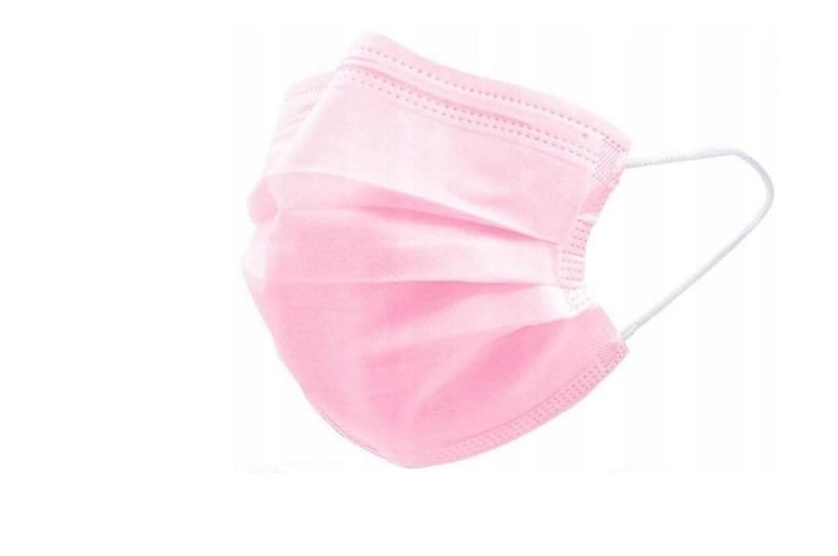 Maska chirurgiczna różowa typ IIR 50szt medyczna, trójwarstwowa, na gumce