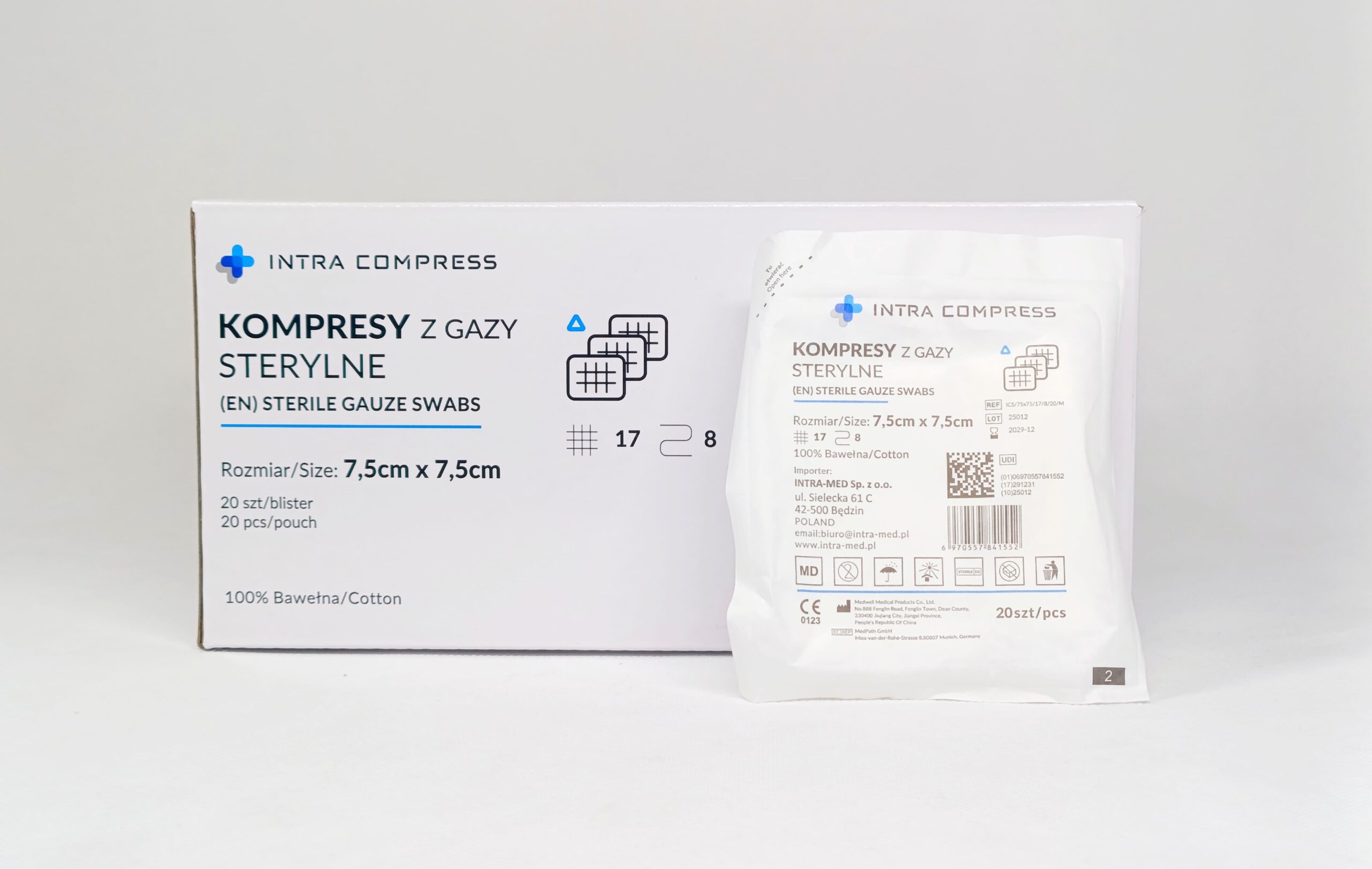 Kompres jałowy gazowy 7,5*7,5cm 20szt blister 17N 8W