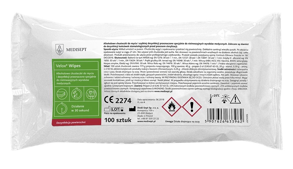 Velox wipes wkład chusteczki alkoholowe 100szt