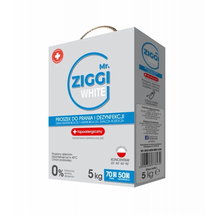 Proszek Ziggi 5kg do białego do prania i dezynfekcji