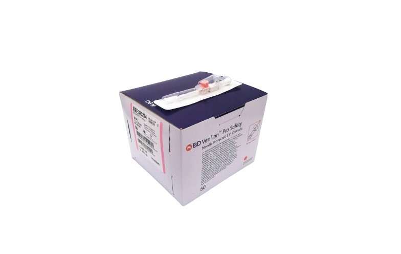 Venflon BD Pro Safety G22 1,1* 32mm 50szt różowy z portem REF 393224