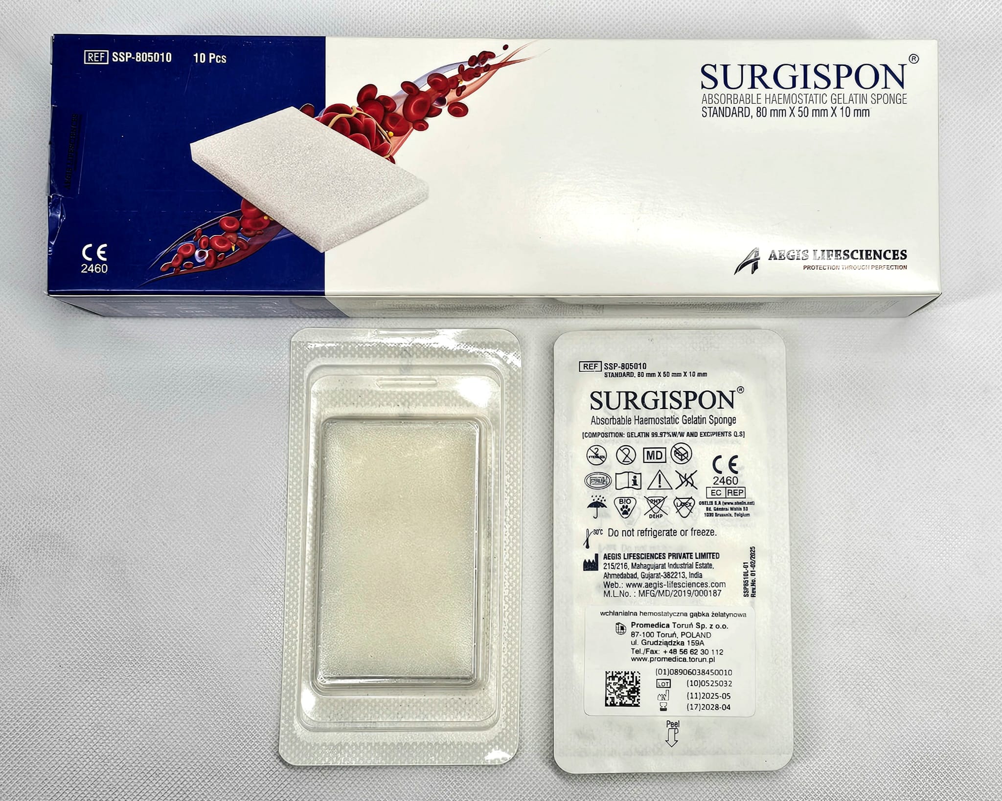 Surgispon 8cm* 5cm* 1cm 1szt gąbka żelatynowa o działaniu hemostatycznym