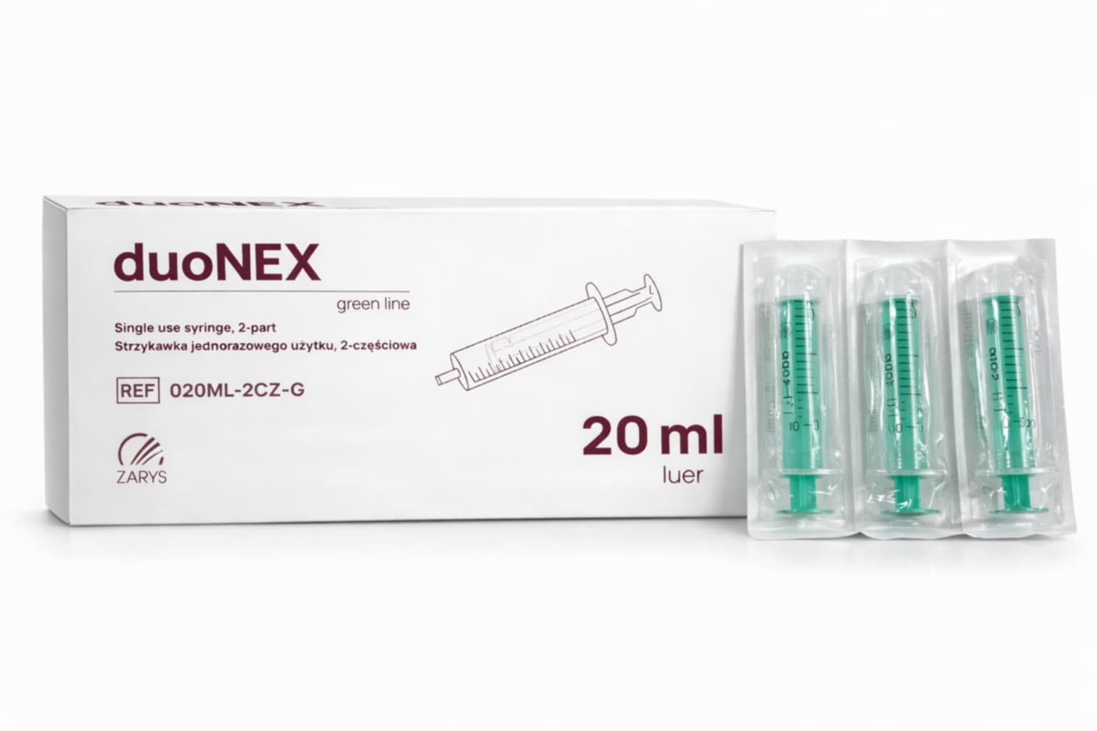 Strzykawki 20ml 100szt duoNEX sterylne j.u. (zielony tłok)