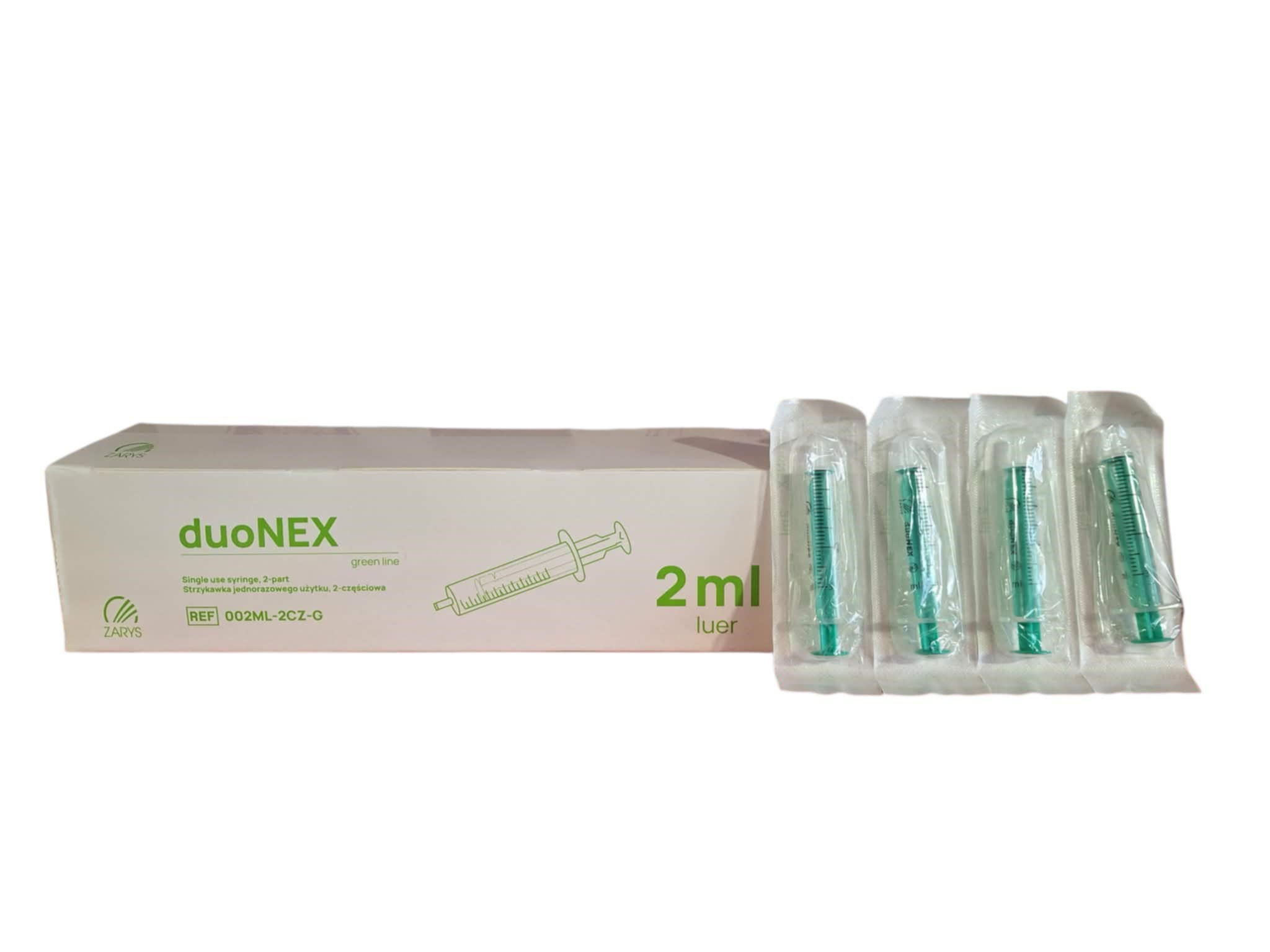 Strzykawki 2ml 100szt duoNex sterylne j.u. (zielony tłok)
